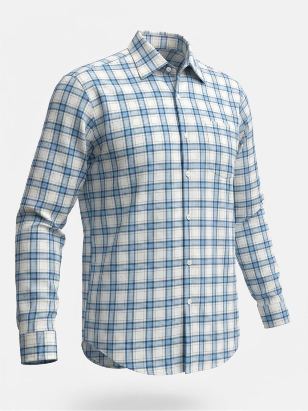 Peter Millar Button Up Long Sleeve Dress Shirt Plaid Size Medium Blue White Tan